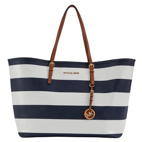 michael kors white striped bag|white Michael Kors tote bag.